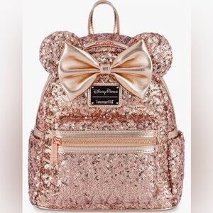 Loungefly Mini Backpack- Disney Parks Minnie Mouse, Rose Gold,  Sequins